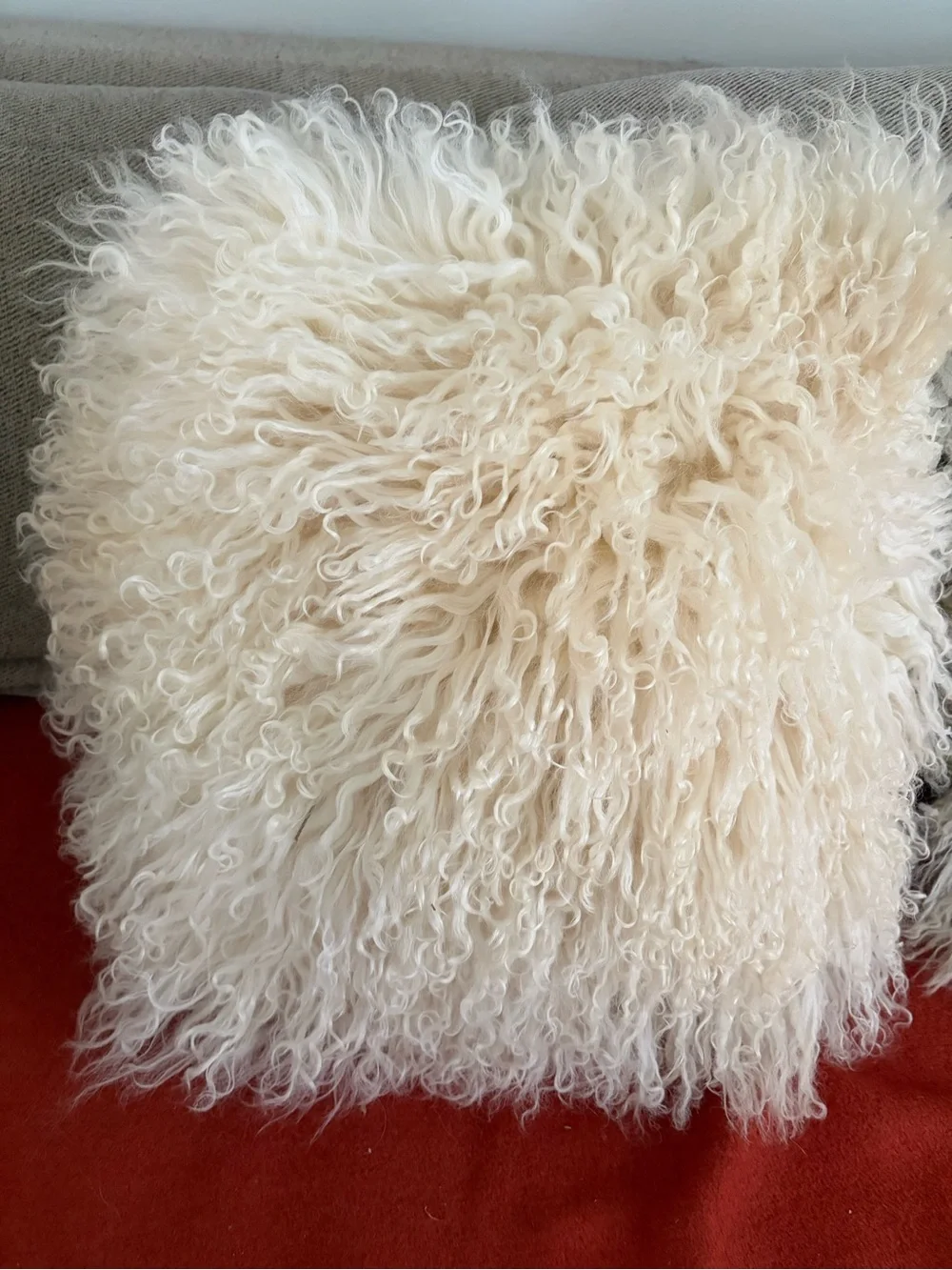 2 Pier 1 Mongolian Fur Throw Pillows ivory with inserts